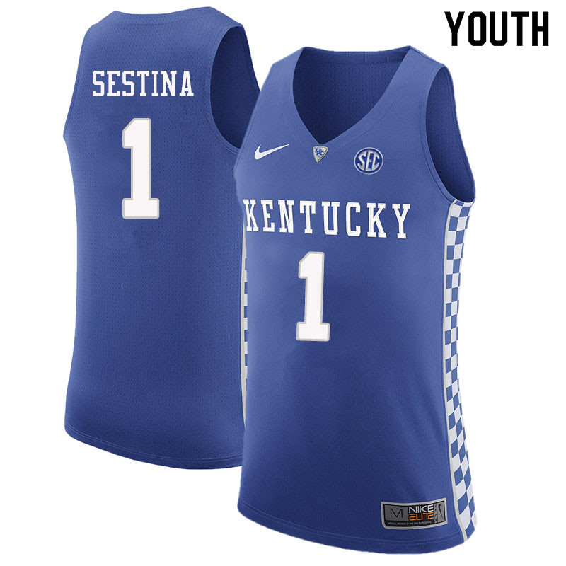 Youth #1 Nate Sestina Kentucky Wildcats College Basketball Jerseys Sale-Blue